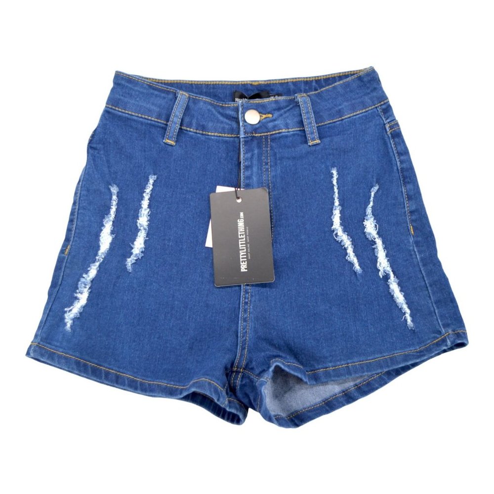 Pretty‎ Little Thing Cut Off Jean Shorts Womens Size 4 High Rise Blue Distressed